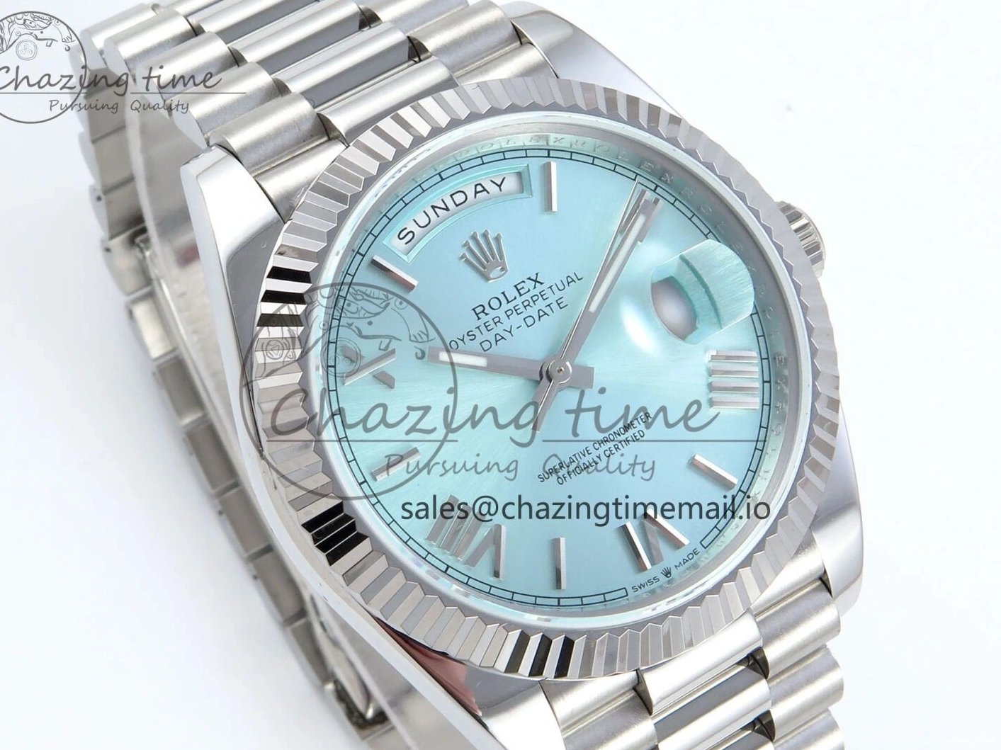 0403 Day Date 128239 36mm SS KF 1:1 Best Edition Tiffany Blue Roman Dial On President Bracelet A2836 (Gain Weight) Durable 639